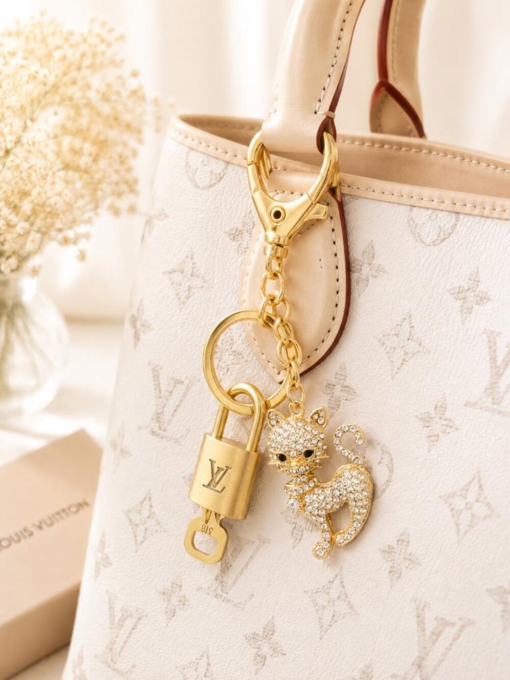 Authentic Louis Vuitton Gold Padlock 🔒 Key Set w/ Unbranded Cat Bag Charm